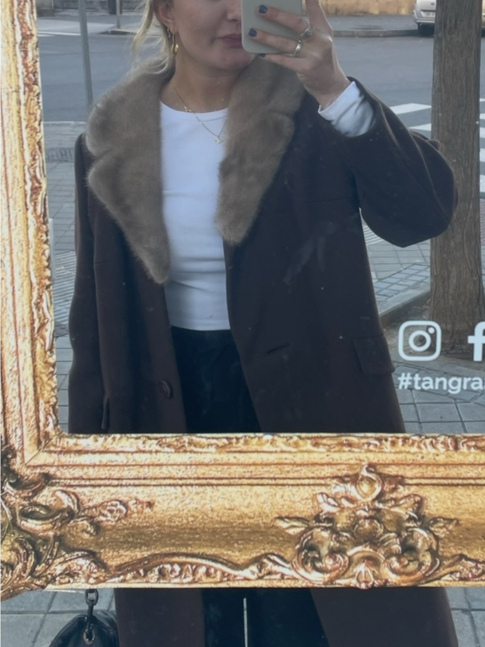 Women's Brown Wool Coat with Fur Collar